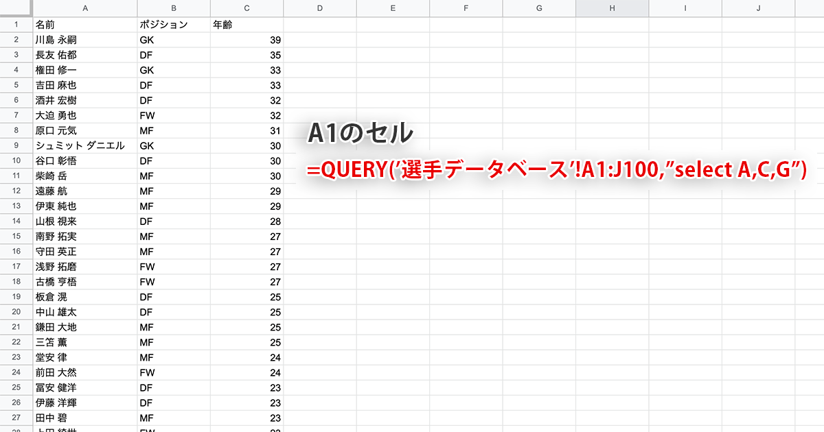 QUERY関数SELECT