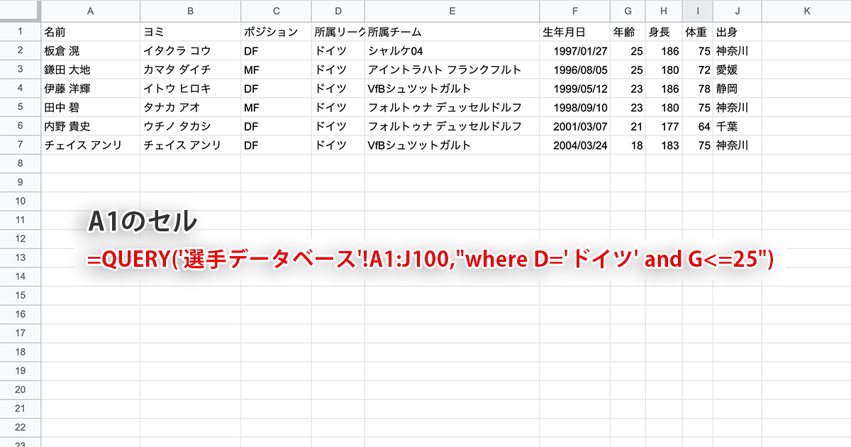 QUERY関数where複数条件