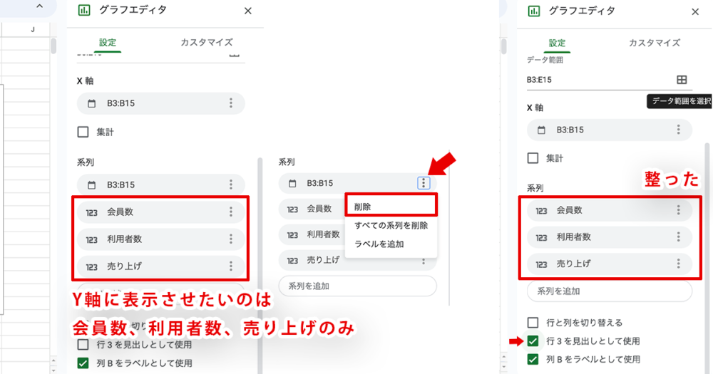 Y軸に表示される系列を整える